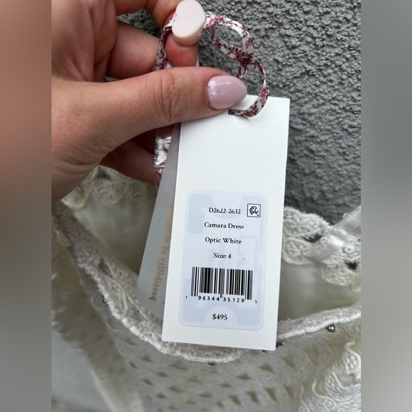 LoveShackFancy Camara Rhinestone Cotton Lace Mini Dress in Optic White NEW - Picture 10 of 16